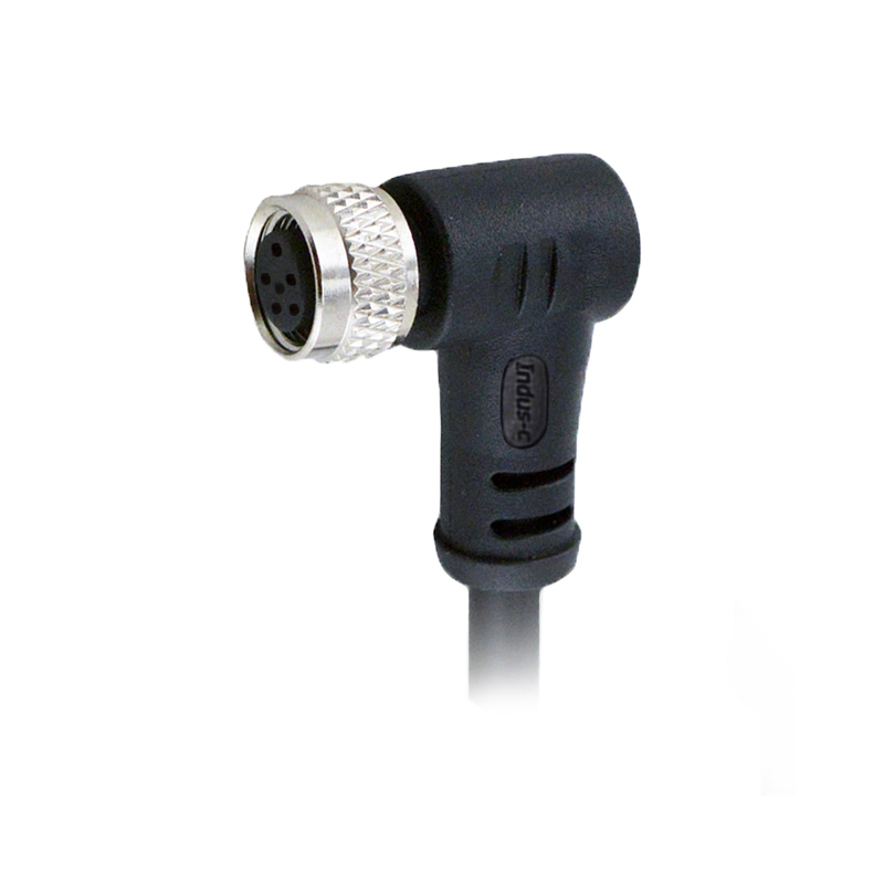 M8 6pins A code female right angle molded cable,shielded,PUR,-40°C~+105°C,26AWG 0.14mm²,brass with nickel plated screw